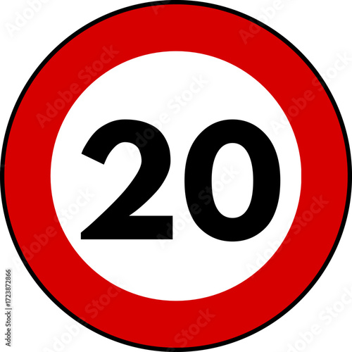 Speed limit 20 traffic sign, Speed limit 20 kilometers per hour sign