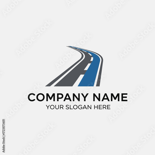 Modern logo design featuring a curving road with blue and gray colors, suitable for a company related to transport or travel.