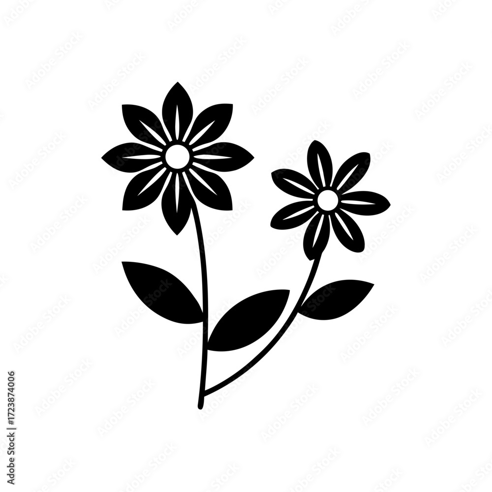 Fototapeta premium Two simple black and white flower shapes on transparent background