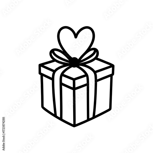 Gift box with heart and ribbon illustration on transparent background
