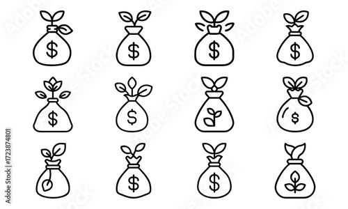 Business Line Icons Collection – Finance, Communication, Analytics, Growth, Partnership, Planning, Certification, Money Investment, and Office Management Vector Set