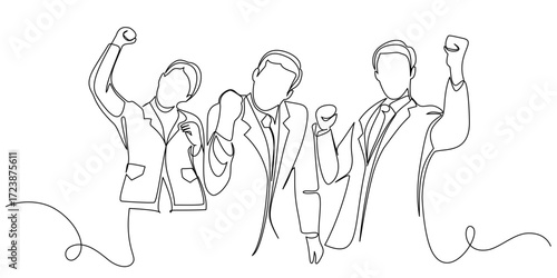 Continuous one line drawing of male and female employees making high five gesture, teamwork and encouragement for work concept, single line art