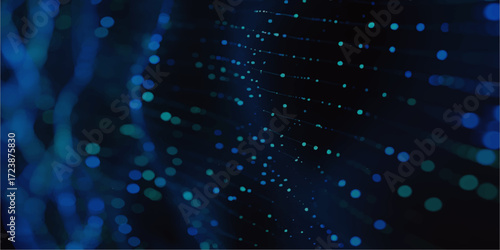 Abstract blue background with light spots, illustrating a futuristic fiber optics network pattern for digital data technology.