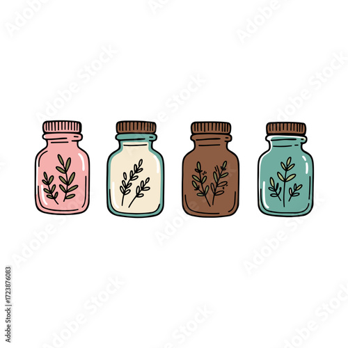 Jars with herbal extracts