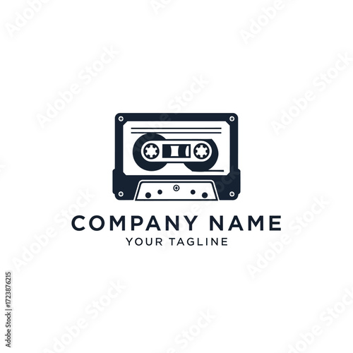 A retro cassette tape logo design with placeholder text for a company name and tagline.