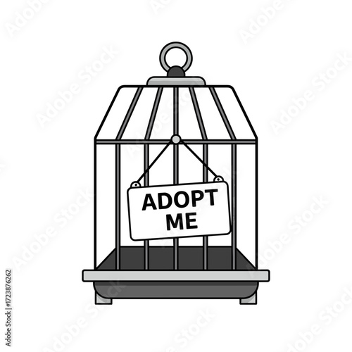 Doodle of a shelter cage with sign saying 'Adopt Me'