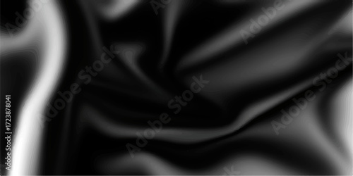 Luxurious black silk satin fabric with a smooth, shiny, and elegant textile texture and a beautiful wavy drape.  weaving, decoration, drapery, curtain, textured, backgrounds, bedding, curve