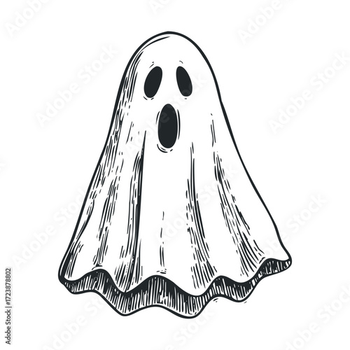 Scary sheet ghost, icons, and a pumpkin welcome sign.