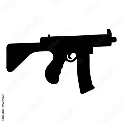 Tommy gun submachine gun vector illustration black silhouette weapon firearm automatic gangster gun