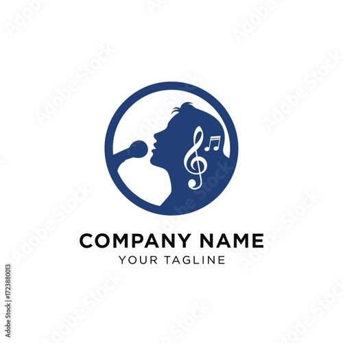 Silhouette of a person singing into a microphone, with musical notes inside a blue circle.