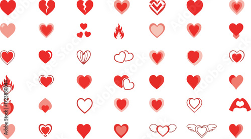 Assortment of Love Heart Icon Illustrations for Valentines Day or Romantic Design Projects Vector Graphic Set with Unique Shapes and Styles