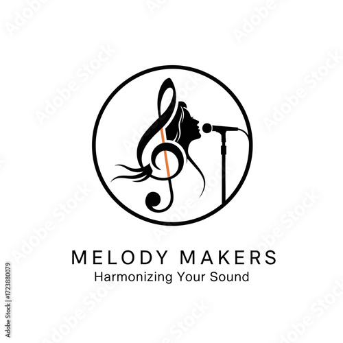 A creative logo for 'Melody Makers' featuring a treble clef combined with a woman singing into a microphone, enclosed in a circle.