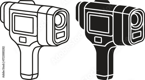 Two handheld thermal cameras one outline one solid black