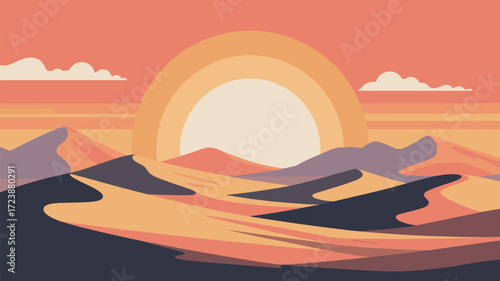 Sand Dunes Desert Sunset Landscape Illustration Vector Artwork
