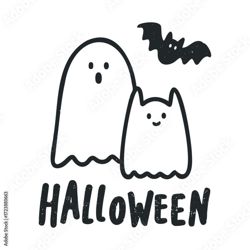 Cute ghosts and a bat with the word "HALLOWEEN" underneath.