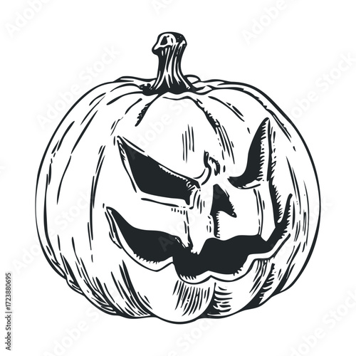 Hand-drawn spooky pumpkin face with a sinister grin.