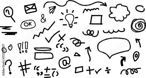 Hand drawn doodle icons and symbols isolated on white background
