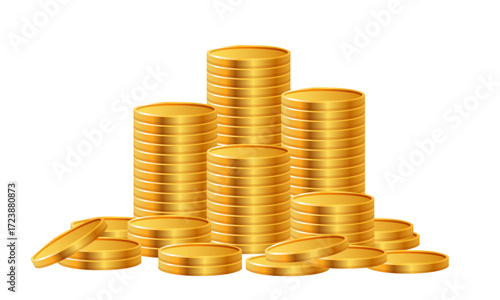 A big pile of gold coins. Vector 3d illustration isolated on white background.