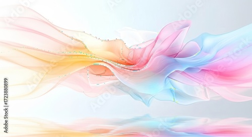 Ethereal flowing fabric in soft pastel colors, creating a dreamlike and elegant abstract background.