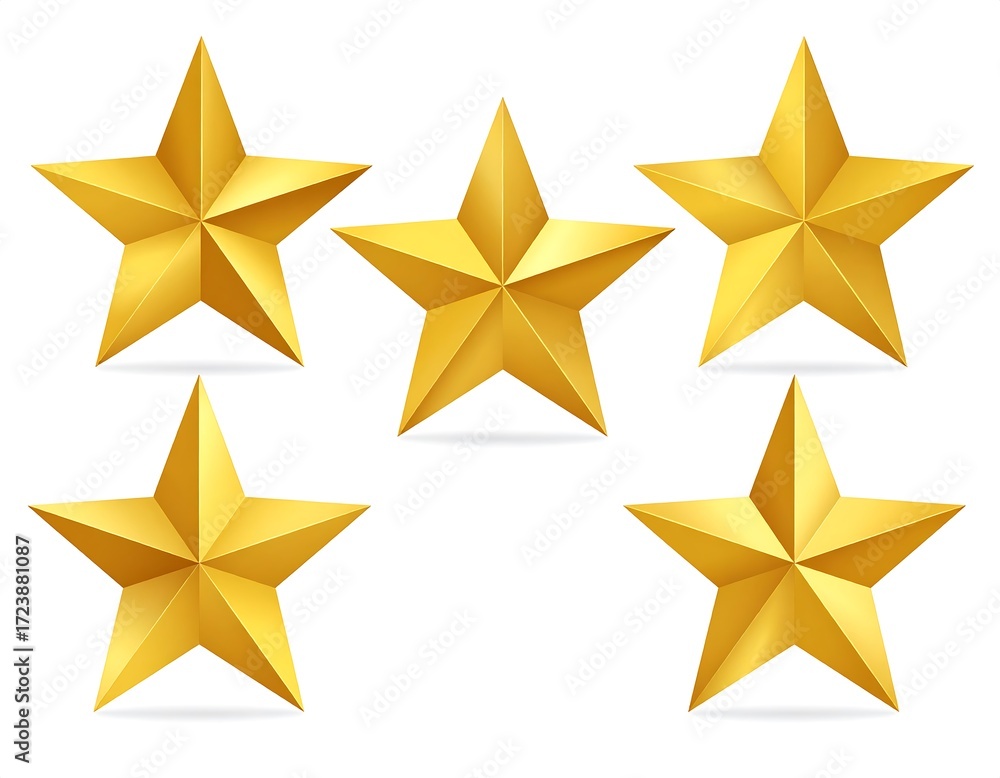Obraz premium Five golden stars on white background
