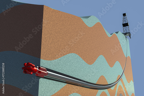 Fotografi Directional drilling 3D render illustration realistic diagram