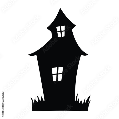 Halloween haunted house silhouette vector creepy spooky scary mansion clip art design graphic image