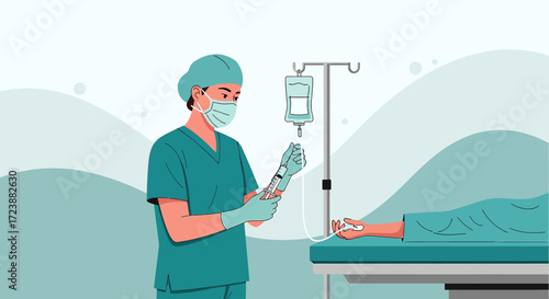 Medical professional preparing injection for patient, showcasing healthcare setting and medical