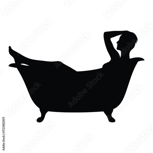 Silhouette of woman relaxing in bathtub for self care and spa day at home bathroom decor art