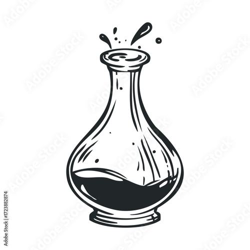 Sketch of a bubbling glass flask with liquid inside.