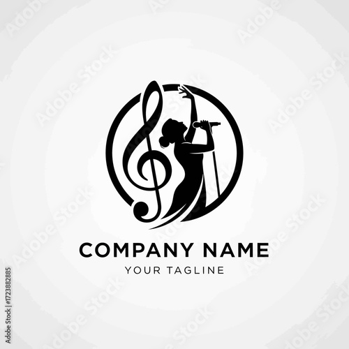Elegant logo design of a female singer silhouette with a treble clef and microphone.