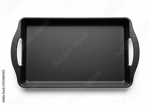 Empty black Plastic Tray salver with Handles Isolated On White 