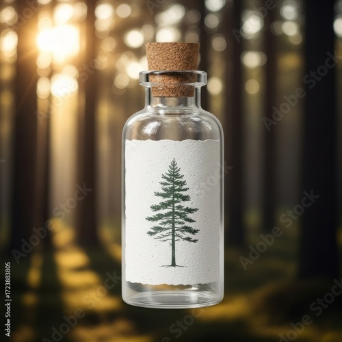 Wallpaper Mural Tiny glass bottle with tree illustration, symbolizing nature's essence captured in a forest setting Torontodigital.ca