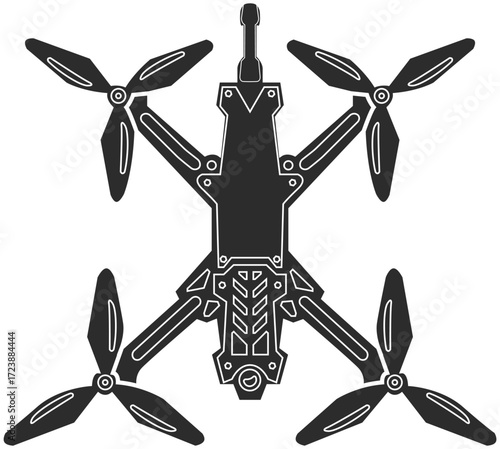 Drone FPV icon with drawn details, combat drone FPV icon in the form of black isolation.