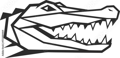 Crocodile head logo looking right in straight and sharp angle style, alligator head icon in black color.