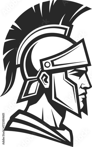 Roman soldier icon, side view, Roman warrior head logo, black silhouette.