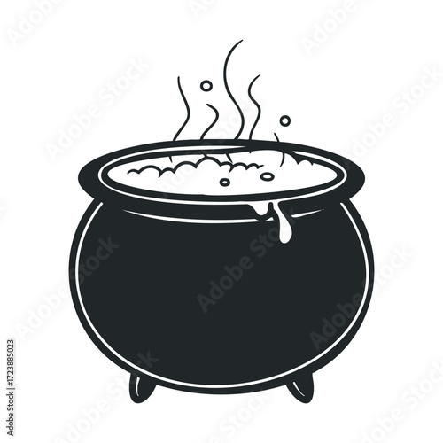  Dark sketch of a bubbling cauldron with a bubbling liquid inside.