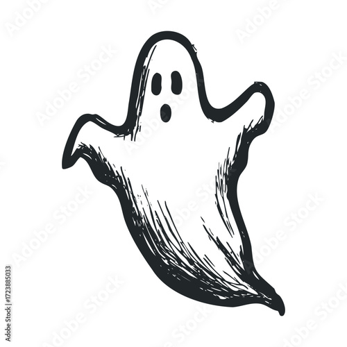 Rough, hand-drawn sketch of a floating, wide-eyed ghost.