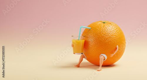 Surreal food artwork with orange character