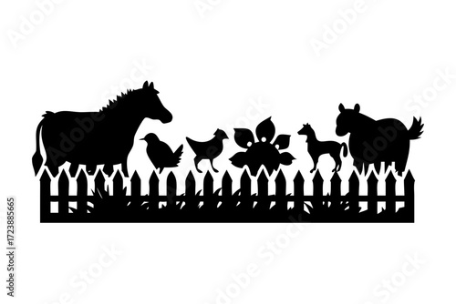 farm animals border with silhouette ,vector icon
