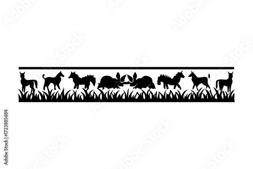 farm animals border with silhouette ,vector icon
