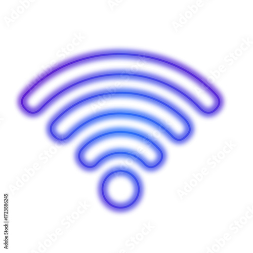 Blue Neon Glowing WiFi Signal Icon Wireless Internet Network Connectivity Symbol Vector Illustration Isolated on Transparent Background