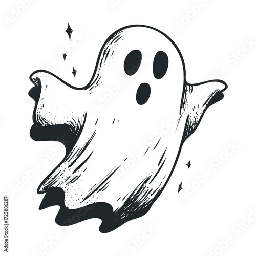 Sketch of a spooky, starry, floating specter.