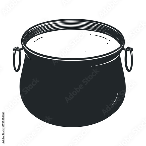 Pair of black and white drawings: a pumpkin and a cauldron