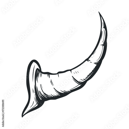  Simple black and white drawing of a single curved horn.