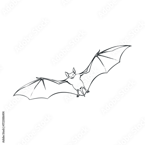  Simple sketch of a bat with large, outstretched wings in flight.