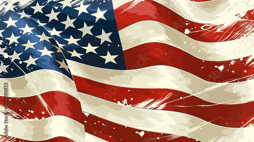 Stylized American flag illustration with distressed textures evokes patriotism