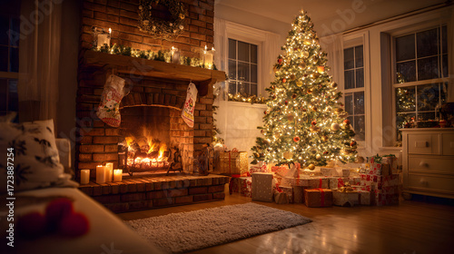 Wallpaper Mural Cozy Christmas Eve with a crackling fireplace and glowing tree Torontodigital.ca