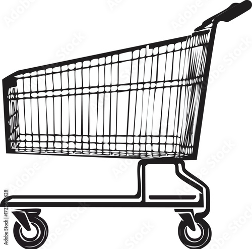 Black and White Shopping Cart Illustration A Simple Vector Drawing for Retail, Groceries, and Ecommerce Visuals