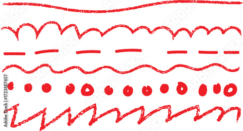 Red Crayon Drawn Line Strokes Graphic Design Elements on White Background
