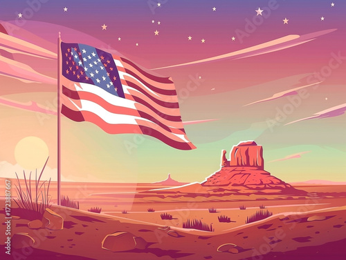 American pride meets desert beauty with the us flag waving in the arid landscape